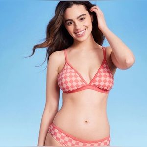 Kona Sol two piece Pink checkered Bikini set, NEW W TAGS, size L (both)